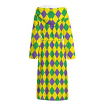 Harlequin Mardi Gras Pattern Print Hooded Bathrobe