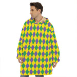 Harlequin Mardi Gras Pattern Print Hoodie Blanket