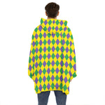 Harlequin Mardi Gras Pattern Print Hoodie Blanket