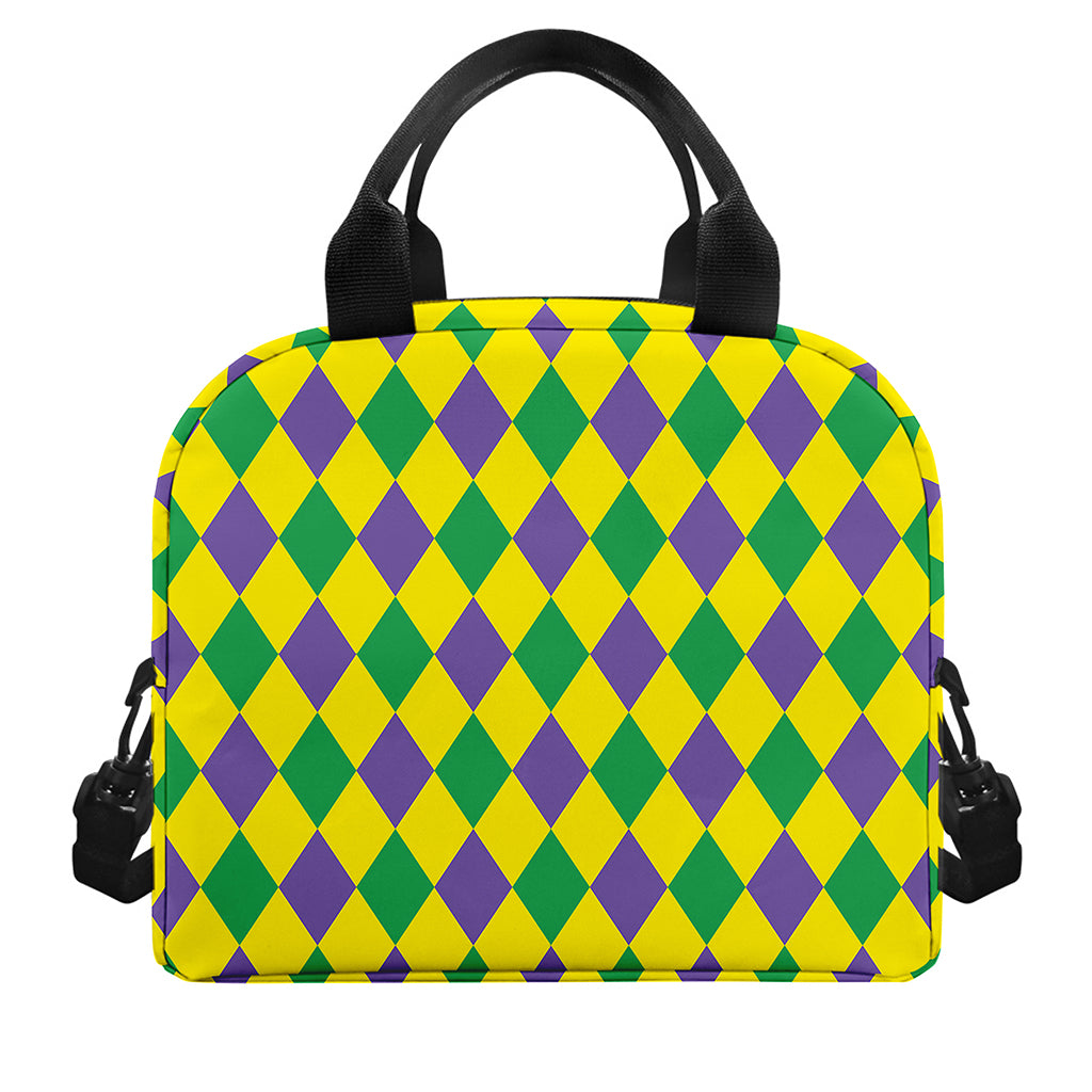 Harlequin Mardi Gras Pattern Print Insulated Lunch Bag