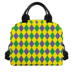 Harlequin Mardi Gras Pattern Print Insulated Lunch Bag