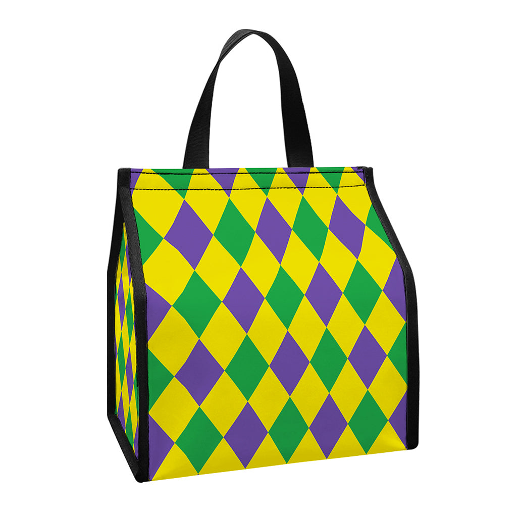 Harlequin Mardi Gras Pattern Print Insulated Lunch Tote