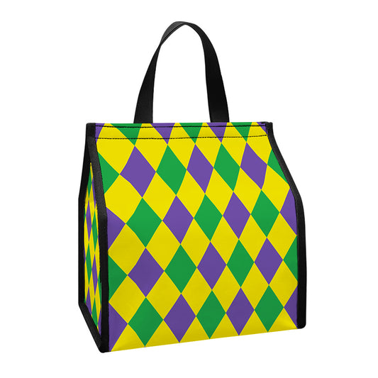 Harlequin Mardi Gras Pattern Print Insulated Lunch Tote
