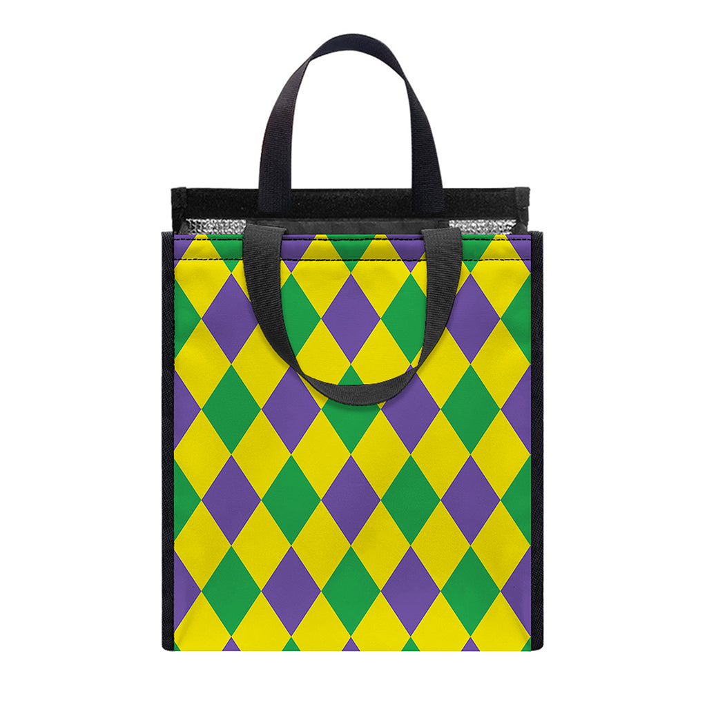 Harlequin Mardi Gras Pattern Print Insulated Lunch Tote