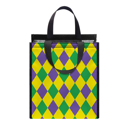 Harlequin Mardi Gras Pattern Print Insulated Lunch Tote