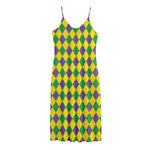 Harlequin Mardi Gras Pattern Print Jersey Midi Cami Dress