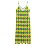 Harlequin Mardi Gras Pattern Print Jersey Midi Cami Dress