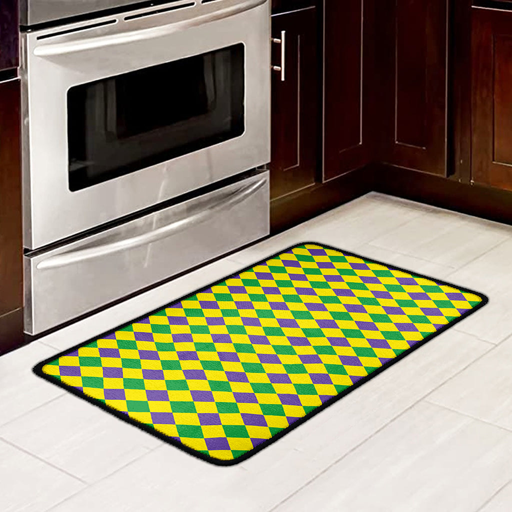 Harlequin Mardi Gras Pattern Print Kitchen Mat