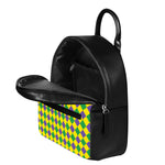 Harlequin Mardi Gras Pattern Print Leather Backpack