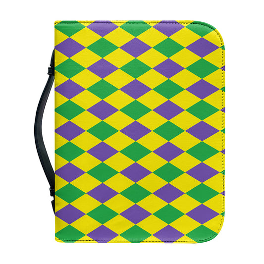 Harlequin Mardi Gras Pattern Print Leather Bible Cover