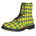 Harlequin Mardi Gras Pattern Print Lace-Up Boots