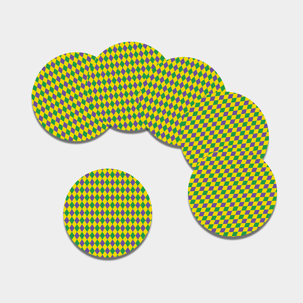 Harlequin Mardi Gras Pattern Print Leather Coaster Set