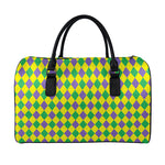 Harlequin Mardi Gras Pattern Print Leather Duffle Bag