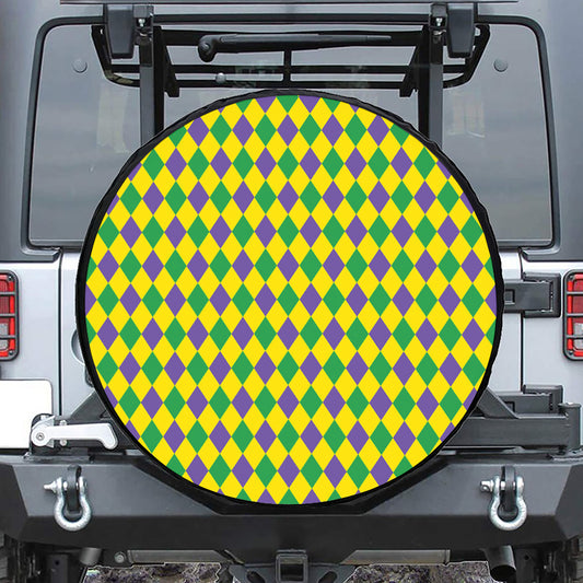 Harlequin Mardi Gras Pattern Print Leather Spare Tire Cover