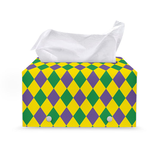 Harlequin Mardi Gras Pattern Print Leather Tissue Box Cover