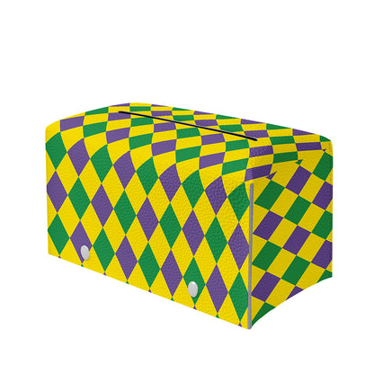 Harlequin Mardi Gras Pattern Print Leather Tissue Box Cover