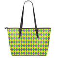 Harlequin Mardi Gras Pattern Print Leather Tote Bag With Zipper