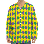 Harlequin Mardi Gras Pattern Print Long Sleeve Baseball Jersey