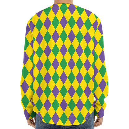 Harlequin Mardi Gras Pattern Print Long Sleeve Baseball Jersey