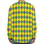 Harlequin Mardi Gras Pattern Print Long Sleeve Baseball Jersey
