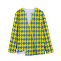 Harlequin Mardi Gras Pattern Print Long Sleeve Short Coat