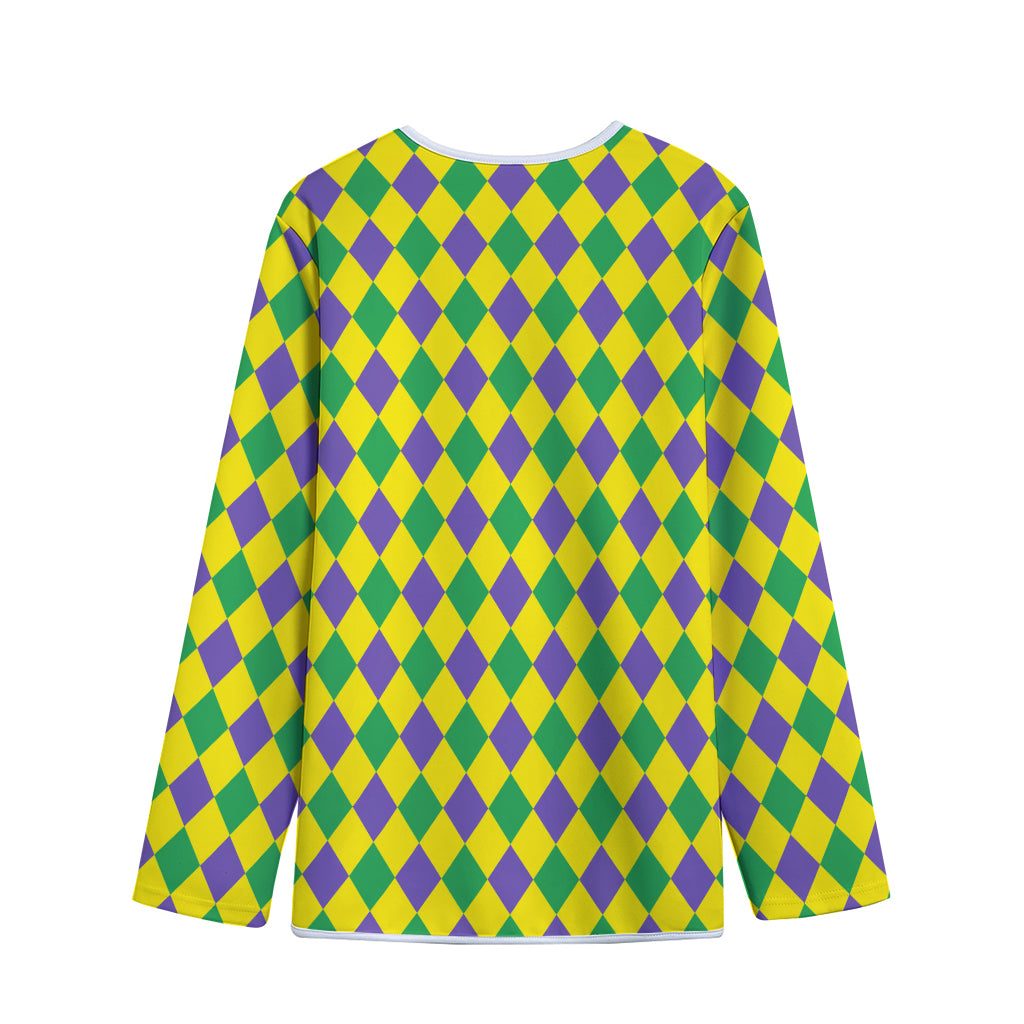 Harlequin Mardi Gras Pattern Print Long Sleeve Short Coat