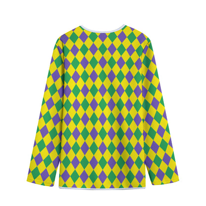 Harlequin Mardi Gras Pattern Print Long Sleeve Short Coat