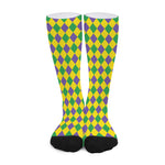 Harlequin Mardi Gras Pattern Print Long Socks