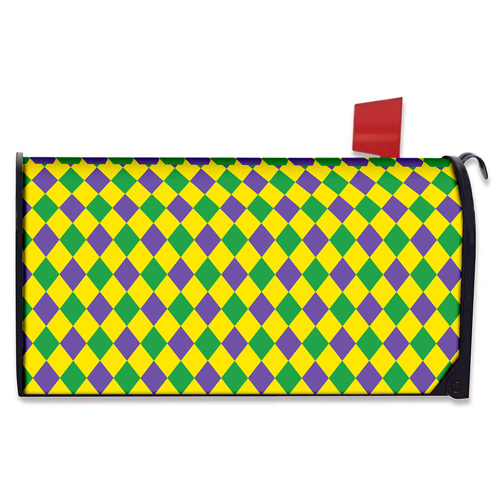Harlequin Mardi Gras Pattern Print Mailbox Cover