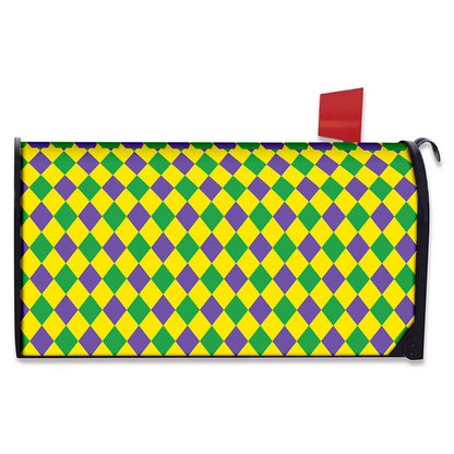 Harlequin Mardi Gras Pattern Print Mailbox Cover