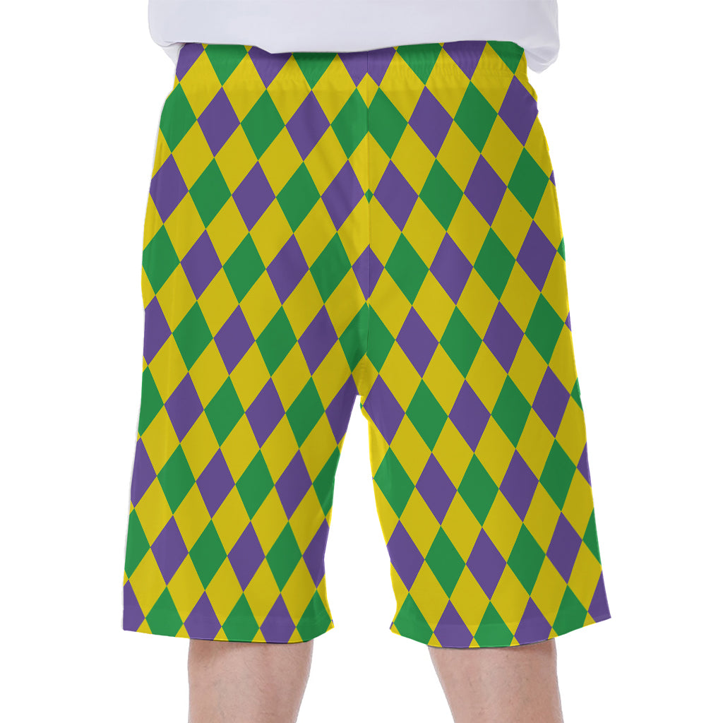 Harlequin Mardi Gras Pattern Print Men's Beach Shorts