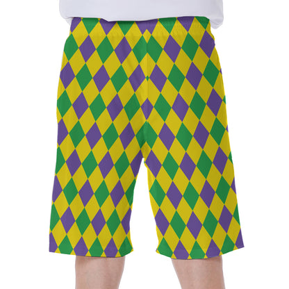 Harlequin Mardi Gras Pattern Print Men's Beach Shorts