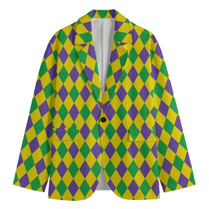 Harlequin Mardi Gras Pattern Print Men's Blazer