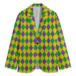 Harlequin Mardi Gras Pattern Print Men's Blazer