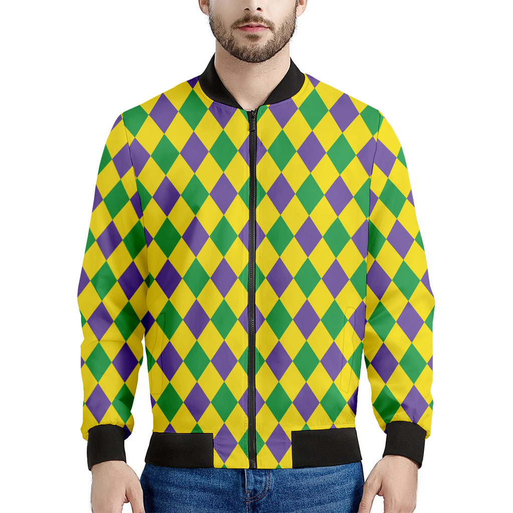 Harlequin Mardi Gras Pattern Print Men's Bomber Jacket