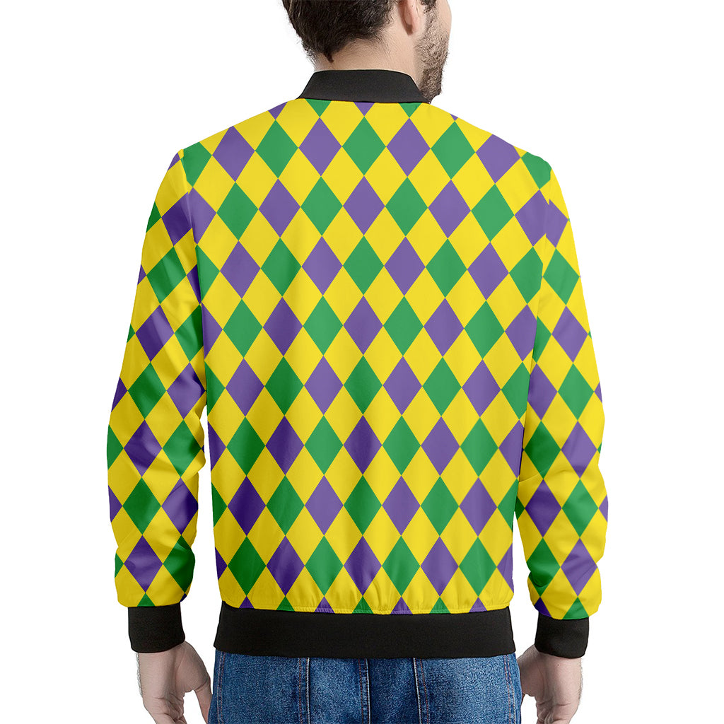 Harlequin Mardi Gras Pattern Print Men's Bomber Jacket