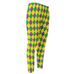 Harlequin Mardi Gras Pattern Print Men's Compression Pants