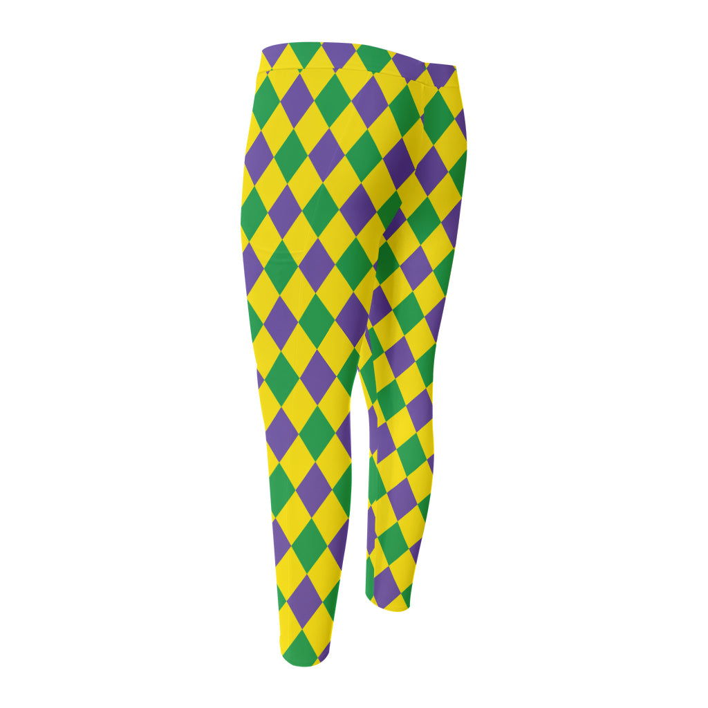 Harlequin Mardi Gras Pattern Print Men's Compression Pants