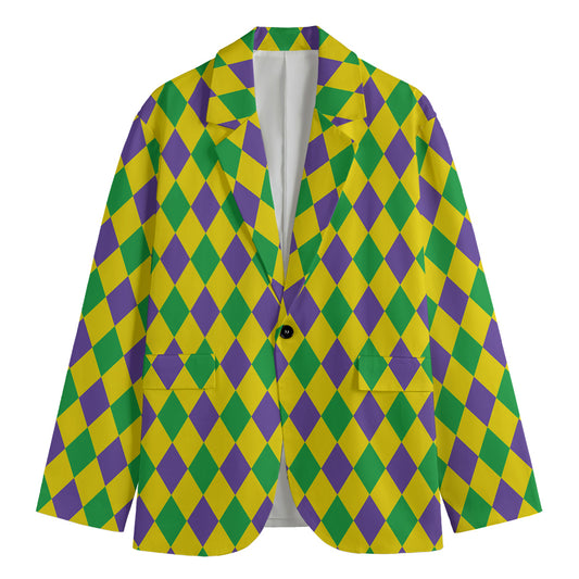 Harlequin Mardi Gras Pattern Print Men's Cotton Blazer