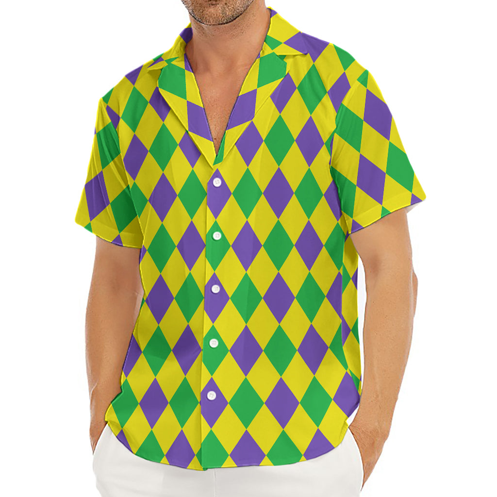 Harlequin Mardi Gras Pattern Print Men's Deep V-Neck Shirt