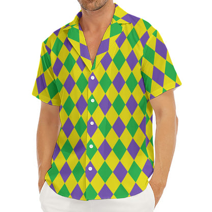 Harlequin Mardi Gras Pattern Print Men's Deep V-Neck Shirt