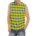 Harlequin Mardi Gras Pattern Print Men's Fitness Tank Top
