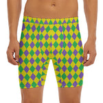 Harlequin Mardi Gras Pattern Print Men's Long Boxer Briefs