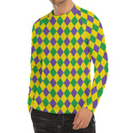 Harlequin Mardi Gras Pattern Print Men's Long Sleeve Rash Guard