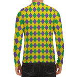 Harlequin Mardi Gras Pattern Print Men's Long Sleeve Rash Guard