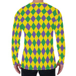 Harlequin Mardi Gras Pattern Print Men's Long Sleeve T-Shirt
