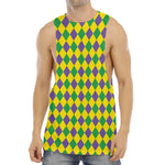 Harlequin Mardi Gras Pattern Print Men's Muscle Tank Top