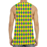 Harlequin Mardi Gras Pattern Print Men's Muscle Tank Top