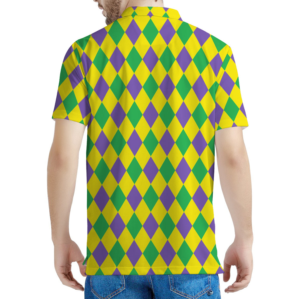 Harlequin Mardi Gras Pattern Print Men's Polo Shirt