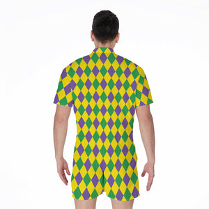 Harlequin Mardi Gras Pattern Print Men's Rompers